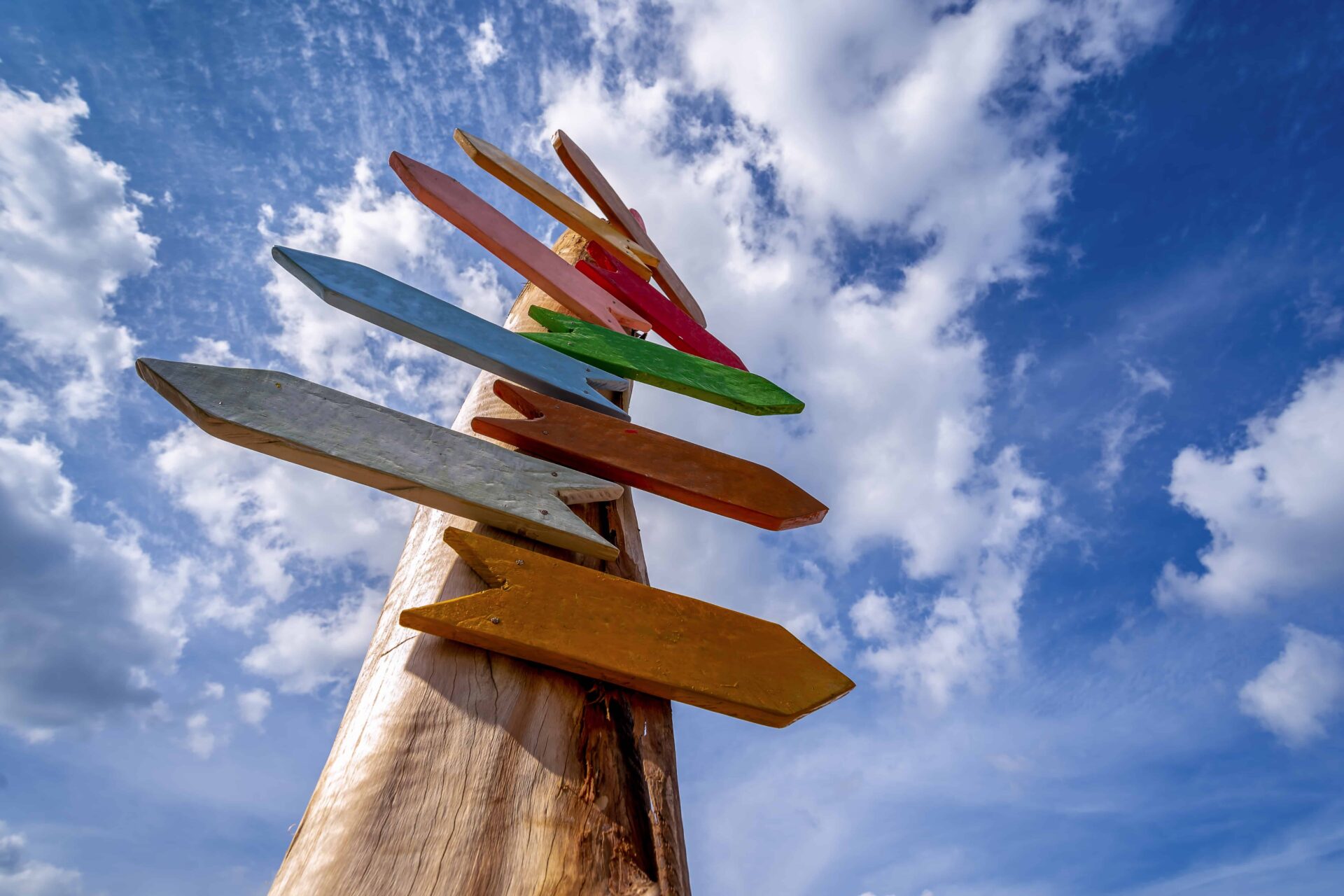 direction sign on blue sky